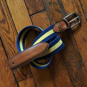 Vintage Y2K Tommy Hilfiger Men‎ Blue Yellow Tan Brown Leather Belt